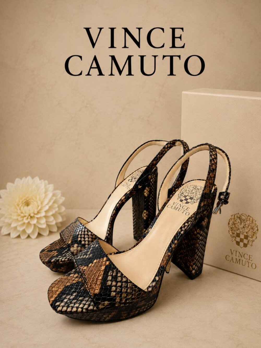Vince Camuto Snake Print Platform Block Heel Women's Size 6M Ankle Strap